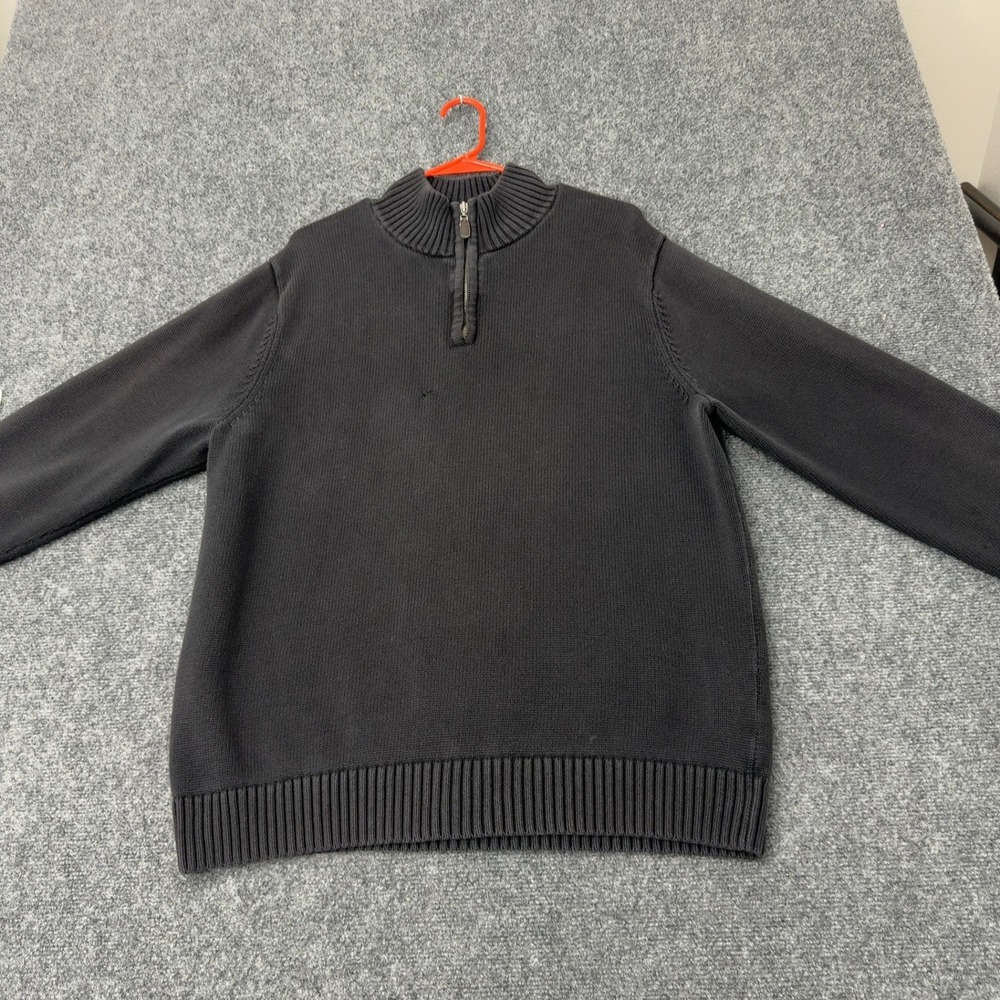 LL Bean Sweater Mens XL Black Cotton Quarter Zip Mock Neck Classic Outdoor